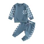 Plaid Long Sleeve Toddler Outfit Set for Boys