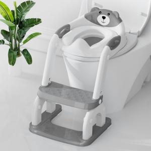 Potty Training Seat with Step Stool, Toddler Potty Training Toilet Seat with Non-Slip Step Splash Guard Safety Handles and Waterproof Cushion, 2 In 1 Toddler Potty Seat