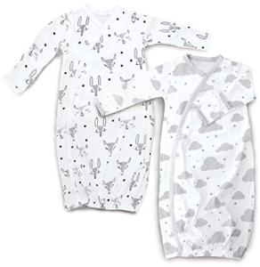 Organic Baby Kimono Gowns with Mitts, 0-6 Months