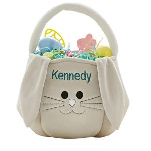 Personalized Teal and Grey Plush Easter Bunny Bag