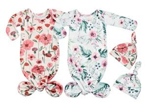 Newborn Baby Girl Sleeper Gown and Hat Set