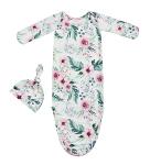 Newborn Baby Girl Sleeper Gown and Hat Set