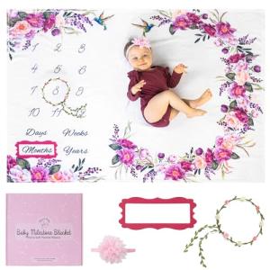 Baby Girl Monthly Milestone Blanket - Floral Design