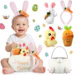 Plush Easter Basket with Bunny and Chick Set