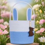 Easter Basket for Kids with Bunny Tag - Blue