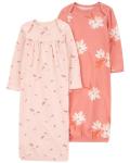 Carter's Baby Girls' 2-Pack Sleeper Gowns, 3 Months