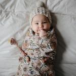 mushie Organic Cotton Baby Swaddle Blanket - Retro Flowers