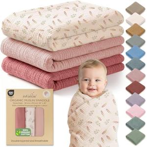 Infancie Organic Cotton Muslin Baby Blanket 3-Pack