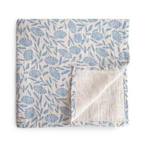 Mushie Organic Cotton Baby Swaddle Blanket - Blue Flowers