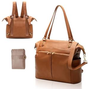 Convertible Leather Diaper Bag with 13 Pockets