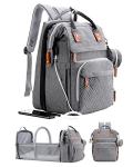 Gray Multifunctional Diaper Bag Backpack with Changing Station