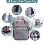 Gray Multifunctional Diaper Bag Backpack with Changing Station