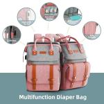 Large Pink Diaper Bag Backpack with Changing Station