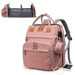 Pink Waterproof Baby Diaper Bag with Changing Station