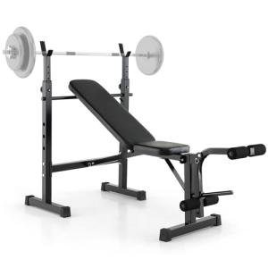 Adjustable Weight Bench & Barbell Rack Set