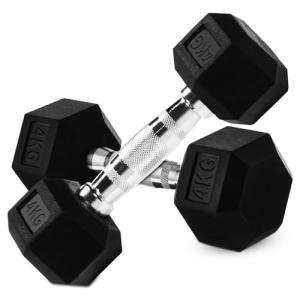 4kg Rubber Hex Dumbbell Set with Non-Slip Handles