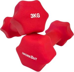 IWORKOUT 3KG Neoprene Hex Dumbbells Set