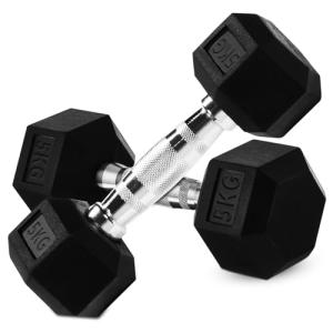 5kg Rubber Hex Dumbbell Set with Non-Slip Handles