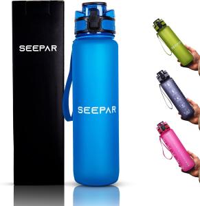 Blue BPA-Free 1L Motivational Water Bottle