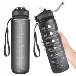1L Motivational Gym Water Bottle with Straw