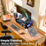 Black 2-Tier Metal Monitor Stand with Drawer