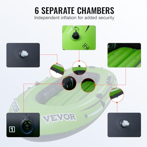 VEVOR Inflatable 5-Person Fishing Raft Kayak, 1100 lb Capacity