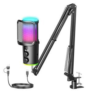 USB Gaming Microphone with Noise Cancellation and Mute