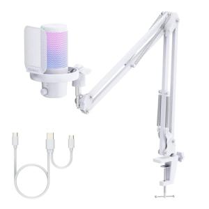 FEELWORLD VM1 White USB Gaming Microphone with RGB