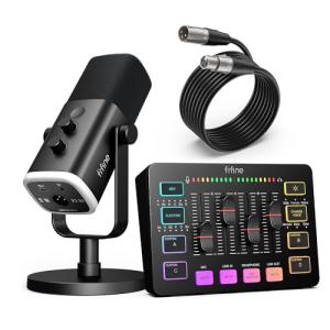 FIFINE RGB Gaming Microphone & Mixer Bundle