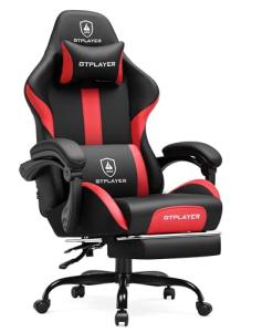 GTRACING Ergonomic Gaming Chair with Footrest, Red
