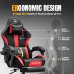 GTRACING Ergonomic Gaming Chair with Footrest, Red