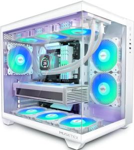MUSETEX White Mid Tower PC Case with ARGB Fans