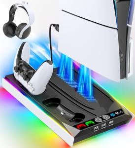 PS5 Stand with Cooling, Charging, and RGB Lighting