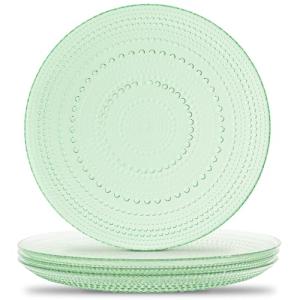 Vintage Green Hobnail Glass Dinner Plates Set