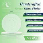 Vintage Green Hobnail Glass Dinner Plates Set