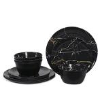 12-Piece Melamine Dinnerware Set - Black Marble Design