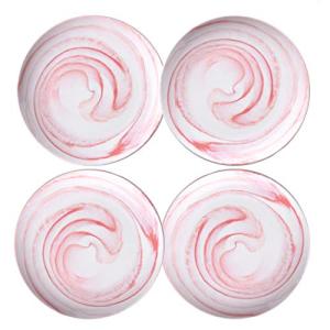 Yundu Pink Marbled 10 inch Ceramic Dinner Plates,Set of 4,Microwave Safe,Plates Set