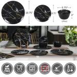 12-Piece Melamine Dinnerware Set - Black Marble Design
