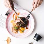 Yundu Pink Marbled 10 inch Ceramic Dinner Plates,Set of 4,Microwave Safe,Plates Set