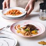 Yundu Pink Marbled 10 inch Ceramic Dinner Plates,Set of 4,Microwave Safe,Plates Set