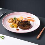 Yundu Pink Marbled 10 inch Ceramic Dinner Plates,Set of 4,Microwave Safe,Plates Set