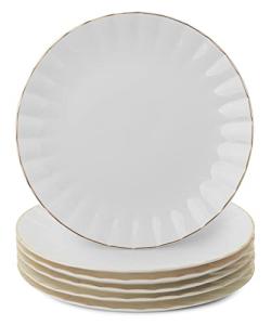 Set of 6 Gold-Trimmed Porcelain Dinner Plates