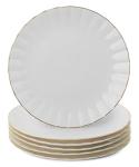 Set of 6 Gold-Trimmed Porcelain Dinner Plates