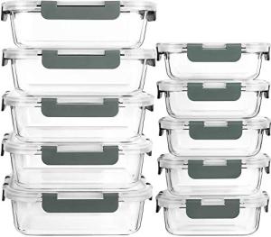 10-Pack Glass Meal Prep Containers with Snap Lids