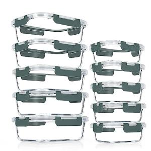 10 Pack Airtight Glass Meal Prep Containers Set