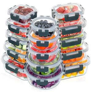 30-Piece Stackable Glass Meal Prep Containers Set
