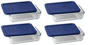 Pyrex 3-Cup Glass Dish with Blue Lid Set