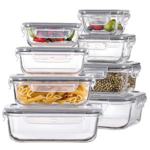 HOMBERKING 8 Pack Airtight Glass Meal Prep Containers