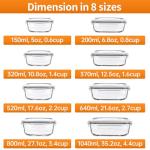 HOMBERKING 8 Pack Airtight Glass Meal Prep Containers