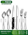 24-Piece Stainless Steel Silverware Set for 4